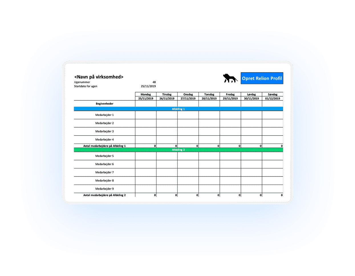 Excel Vagtplan skabelon i hvid iPad